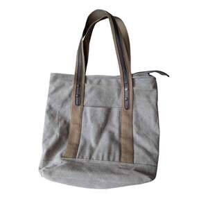 Canvas Tote Bag Womens Medium Olive Green Brown Zipper Shoulder Purse